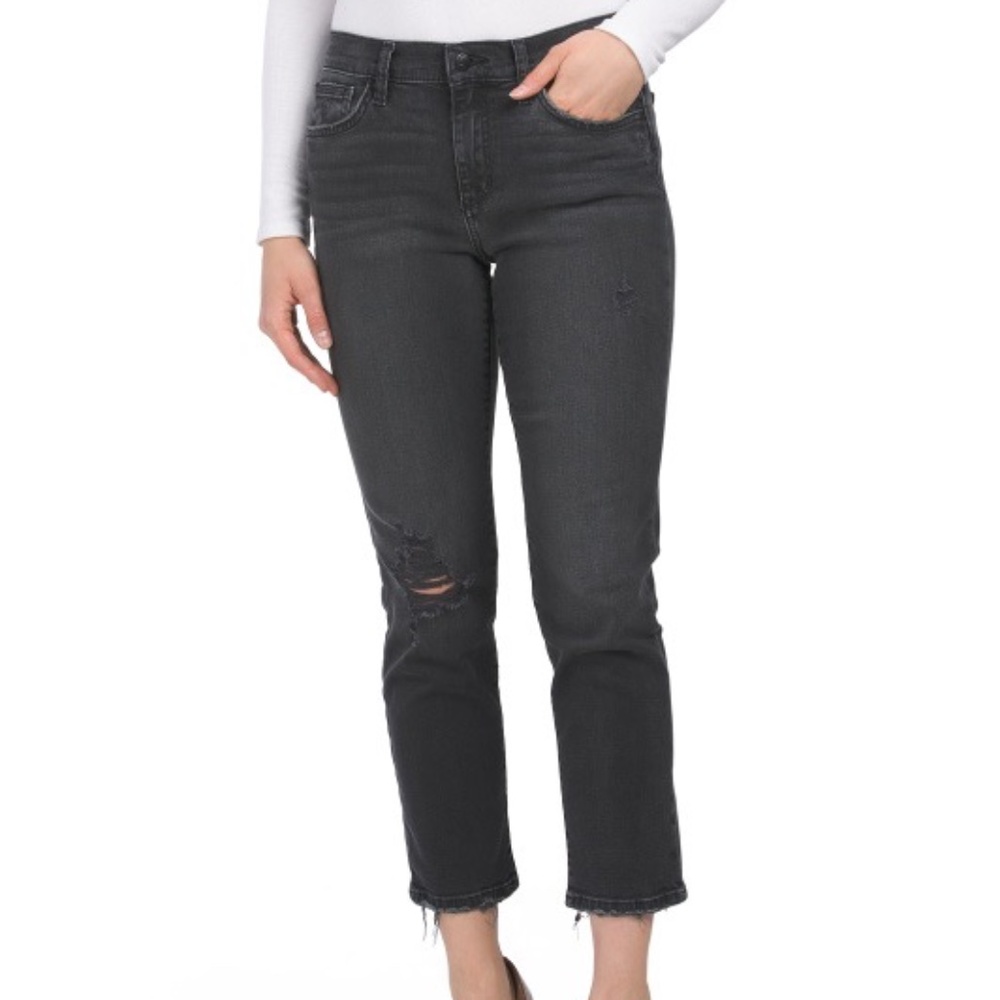 JOE'S Jeans Mid Rise Straight Cropped BLACK Jeans With Raw Cuffs SIZE 26